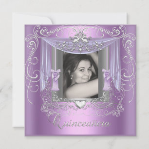 Quinceanera 15th Birthday Lilac Pink Silver Star Invitation