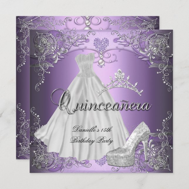 Quinceanera 15th Birthday Lilac Purple Invitation (Front/Back)