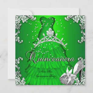 Quinceanera 15th Birthday Lime Green Dress Gown Invitation