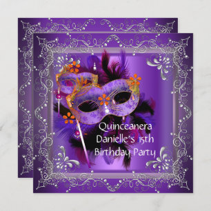Quinceanera 15th Birthday Masquerade Mask Purple Invitation