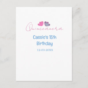 quinceanera 15th birthday name blue pink flower da postcard