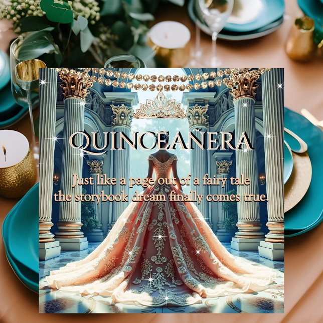 Quinceanera 15th Birthday Palace Peach Teal Invitation (Creator Uploaded)