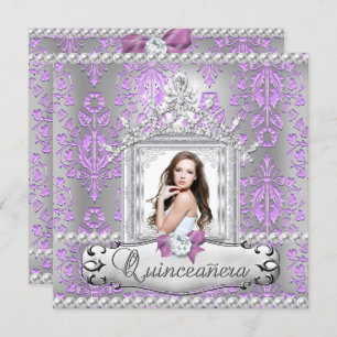 Quinceanera 15th Birthday Party Damask Lilac Pearl Invitation