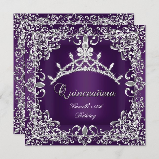 Quinceanera 15th Birthday Party Dark Purple Invitation (Front/Back)