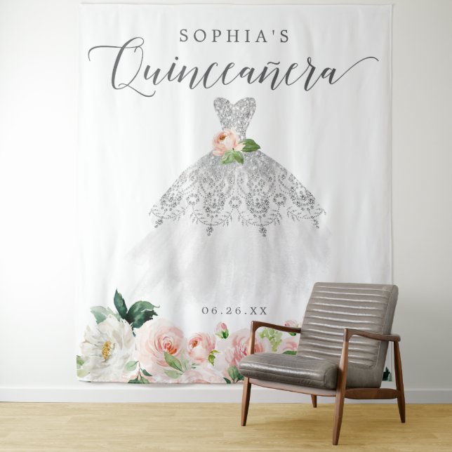 Quinceanera 15th Birthday Party Decor Backdrop Tapestry (In Situ)