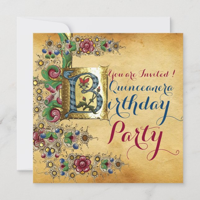 QUINCEANERA 15th BIRTHDAY PARTY FLORAL PARCHMENT Invitation (Front)