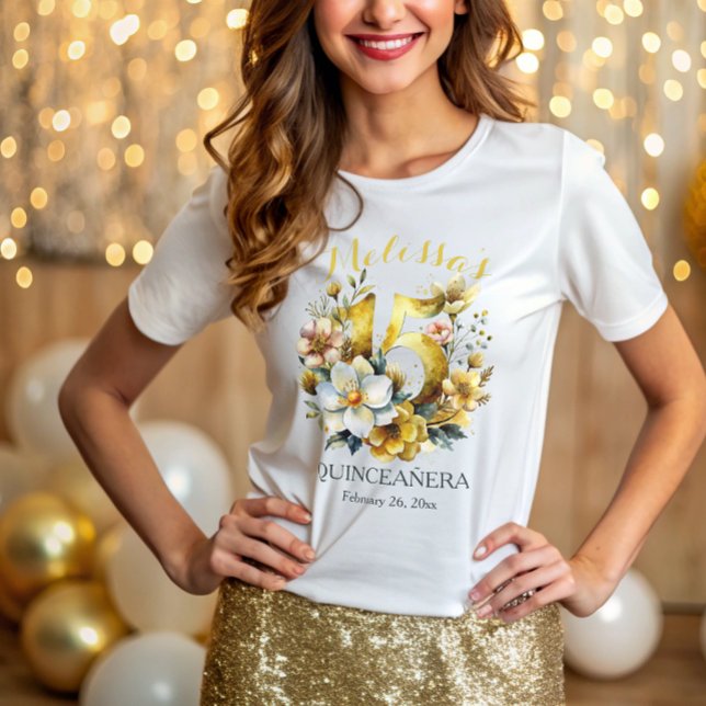 Quinceanera 15th Birthday Party Floral T-Shirt (Creator Uploaded)