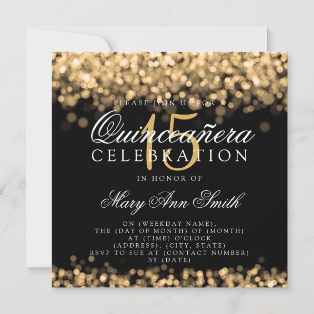 Quinceanera 15th Birthday Party Gold Lights Invitation (Front)
