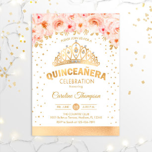 Quinceanera 15th Birthday Party - Gold Pink Floral Invitation