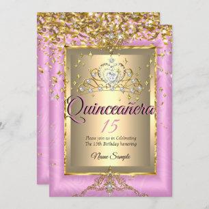 Quinceanera 15th Birthday Party Gold Pink Invitation