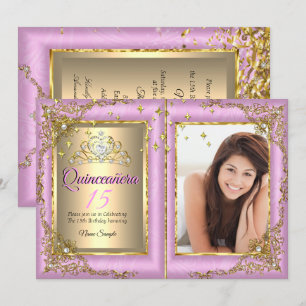 Quinceanera 15th Birthday Party Gold Pink Photo Invitation