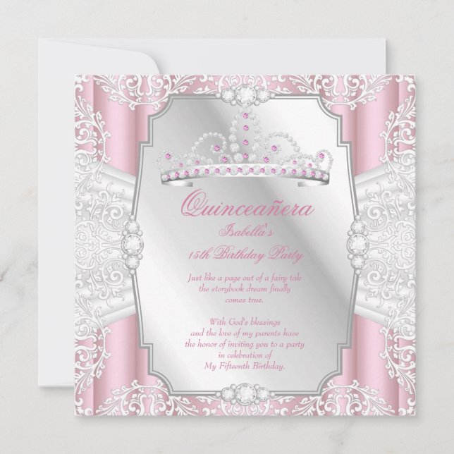 Quinceanera 15th Birthday Party Light Pink White Invitation (Front)