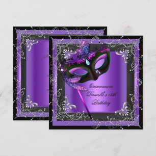 Quinceanera 15th Birthday Party Masquerade Purple Invitation