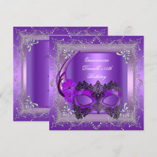 Quinceanera 15th Birthday Party Masquerade Purple Invitation
