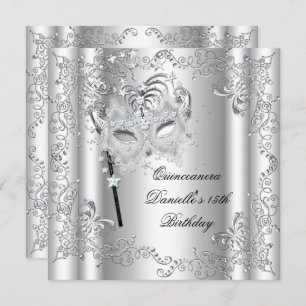 Quinceanera 15th Birthday Party Masquerade Silver Invitation