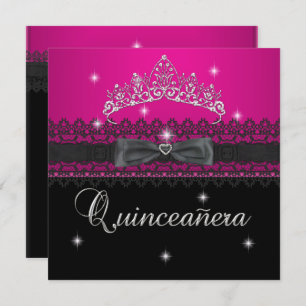 Quinceanera 15th Birthday Party Pink Black Lace 4 Invitation