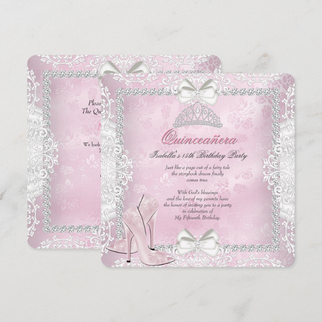 Quinceanera 15th Birthday Party Pink High Heels Invitation (Front/Back)