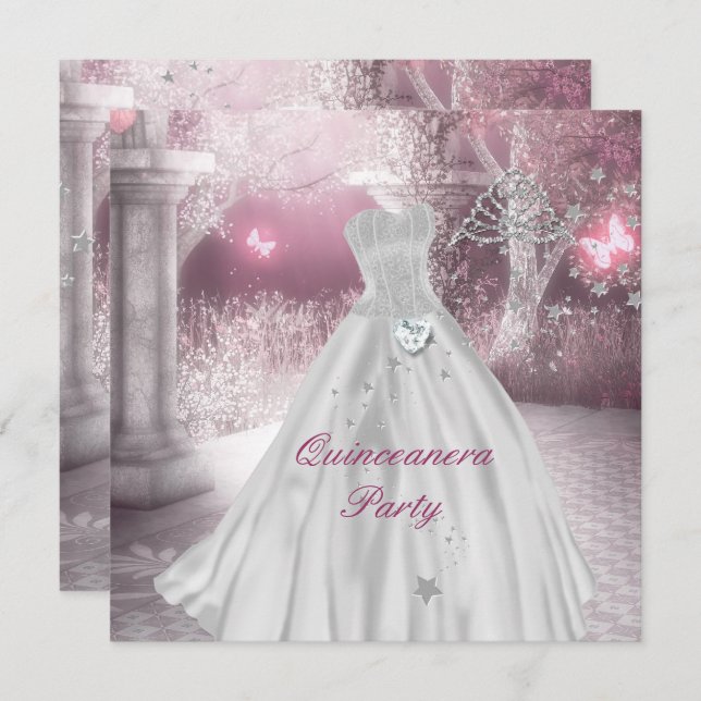 Quinceanera 15th Birthday Party Pink Invitation (Front/Back)