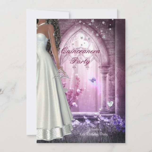 Quinceanera 15th Birthday Party Pink  White Dress Invitation (Front)