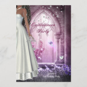 Quinceanera 15th Birthday Party Pink White Dress Invitation