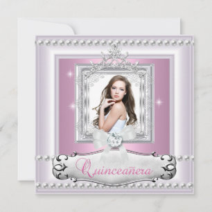 Quinceanera 15th Birthday Party Pink White Tiara Invitation