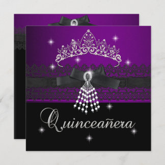 Quinceanera 15th Birthday Party Purple Black Invitation