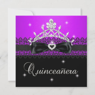 Quinceanera 15th Birthday Party Purple Black Lace Invitation