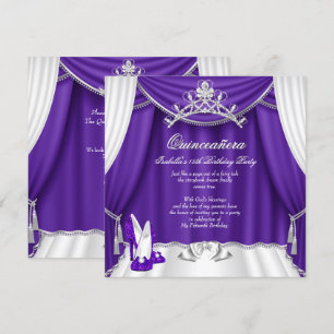 Quinceanera 15th Birthday Party Purple Heels Tiara Invitation