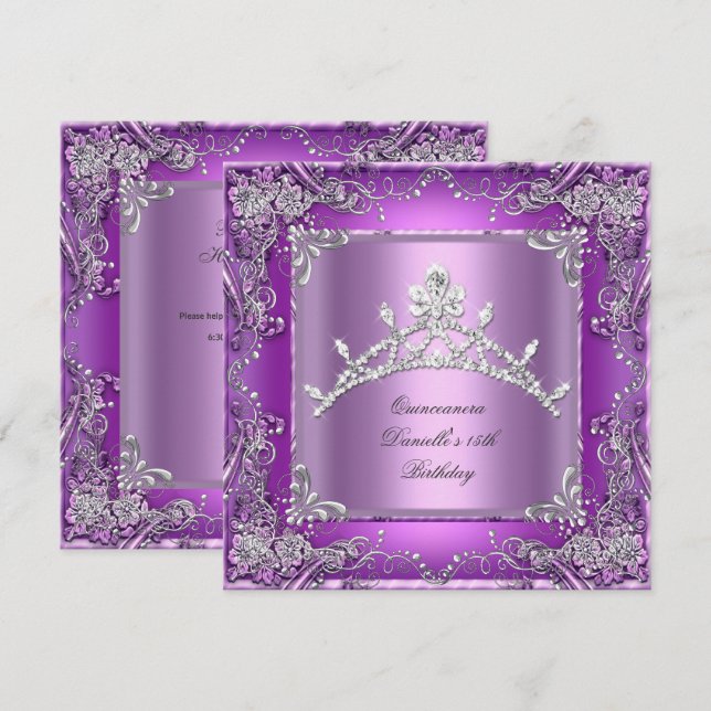 Quinceanera 15th Birthday Party Purple Invitation (Front/Back)