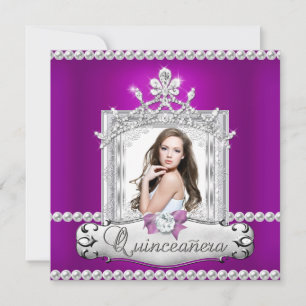 Quinceanera 15th Birthday Party Purple Tiara Invitation