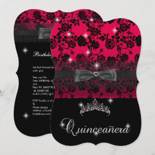 Quinceanera 15th Birthday Party Red Black Lace Invitation