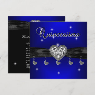 Quinceanera 15th Birthday Party Royal Blue Black Invitation