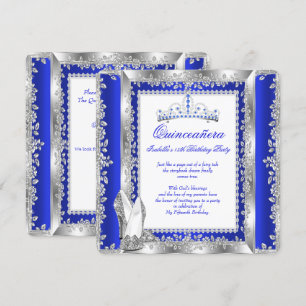 Quinceanera 15th Birthday Party Royal Blue Silver Invitation