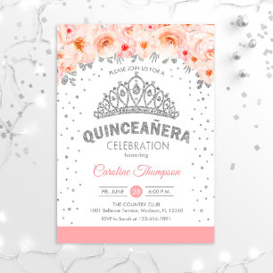 Quinceanera 15th Birthday Party - Silver Pink Invitation