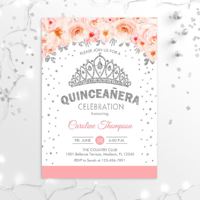 Quinceanera 15th Birthday Party - Silver Pink Invitation (Creator Uploaded)