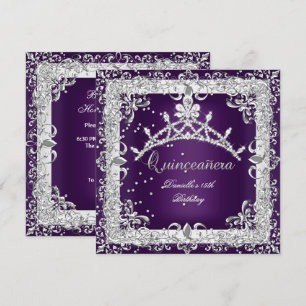 Quinceanera 15th Birthday Party Silver Purple Invitation