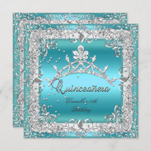 Quinceanera 15th Birthday Party Silver Teal Invitation