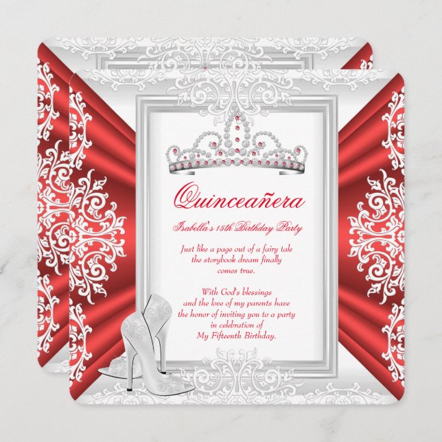 Quinceanera 15th Birthday Party White Red Invitation (Front/Back)