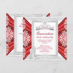 Quinceanera 15th Birthday Party White Red Invitation