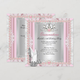 Quinceanera 15th Birthday Pearl Light Pink Heels Invitation