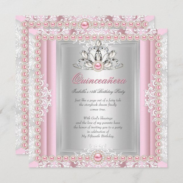 Quinceanera 15th Birthday Pearl Light Pink Invitation (Front/Back)