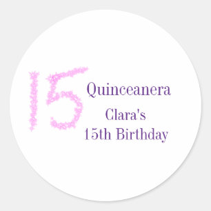 Quinceanera 15th birthday pink glitter template classic round sticker