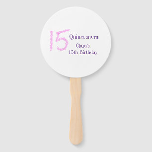 Quinceanera 15th birthday pink glitter template hand fan