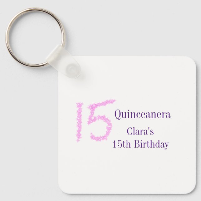 Quinceanera 15th birthday pink glitter template  key ring (Front)