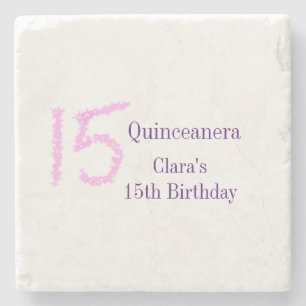 Quinceanera 15th birthday pink glitter template  stone coaster