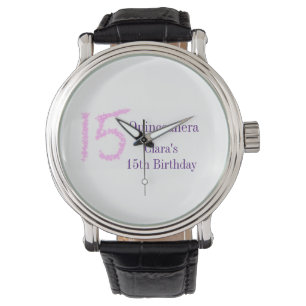 Quinceanera 15th birthday pink glitter template  watch