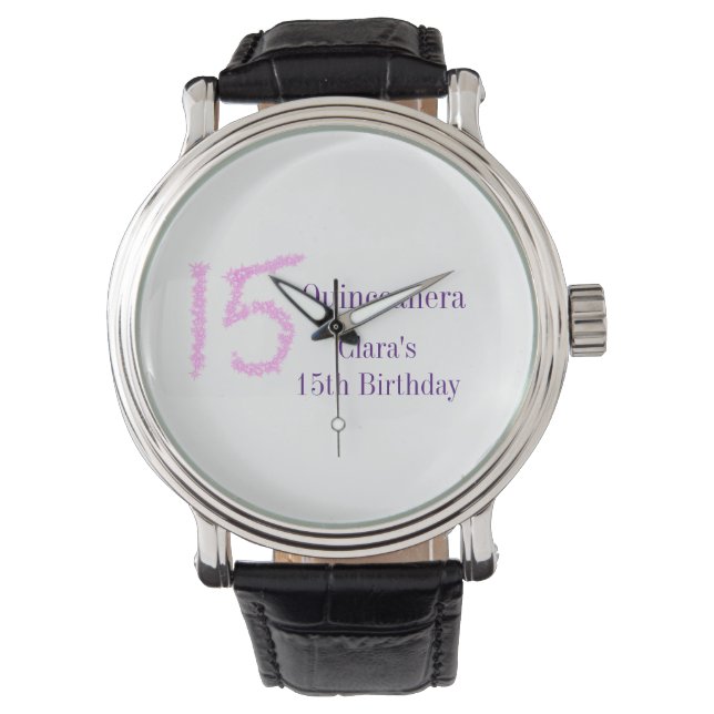 Quinceanera 15th birthday pink glitter template  watch (Front)