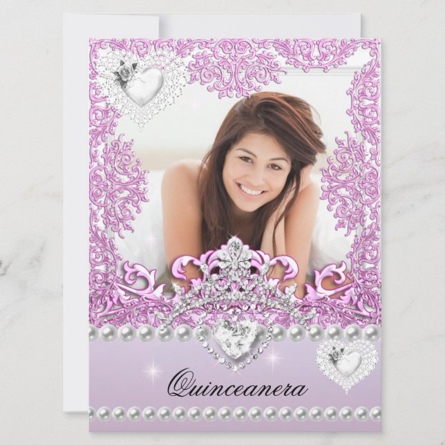 Quinceanera 15th Birthday Pink Lilac Silver White Invitation (Front)