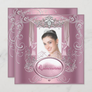 Quinceanera 15th Birthday Pink Silver Star Invitation