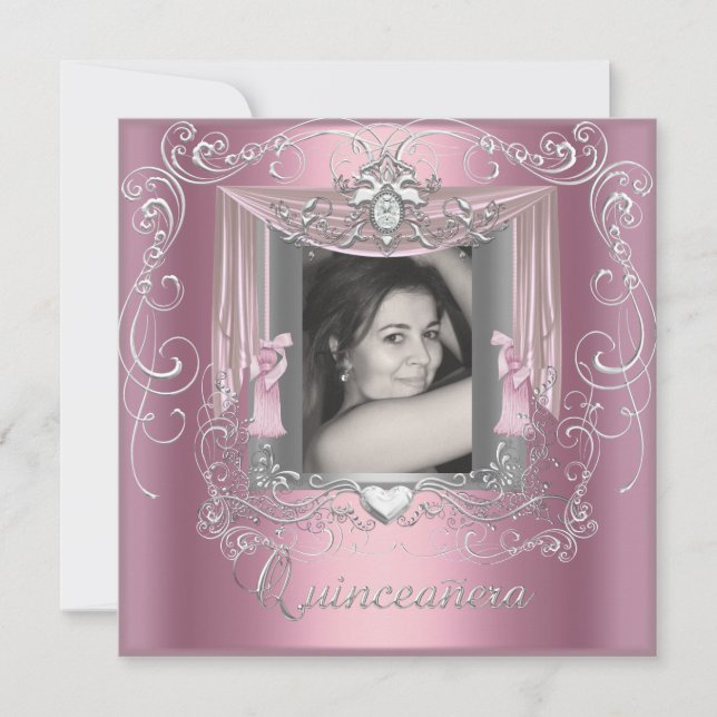 Quinceanera 15th Birthday Pink Silver Star Invitation (Front)